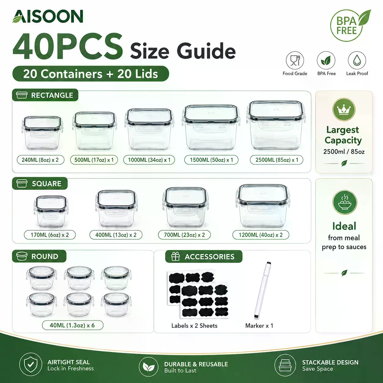 Juego de 40 Recipientes de Alm - Meal Prep Bowl reseña y precio